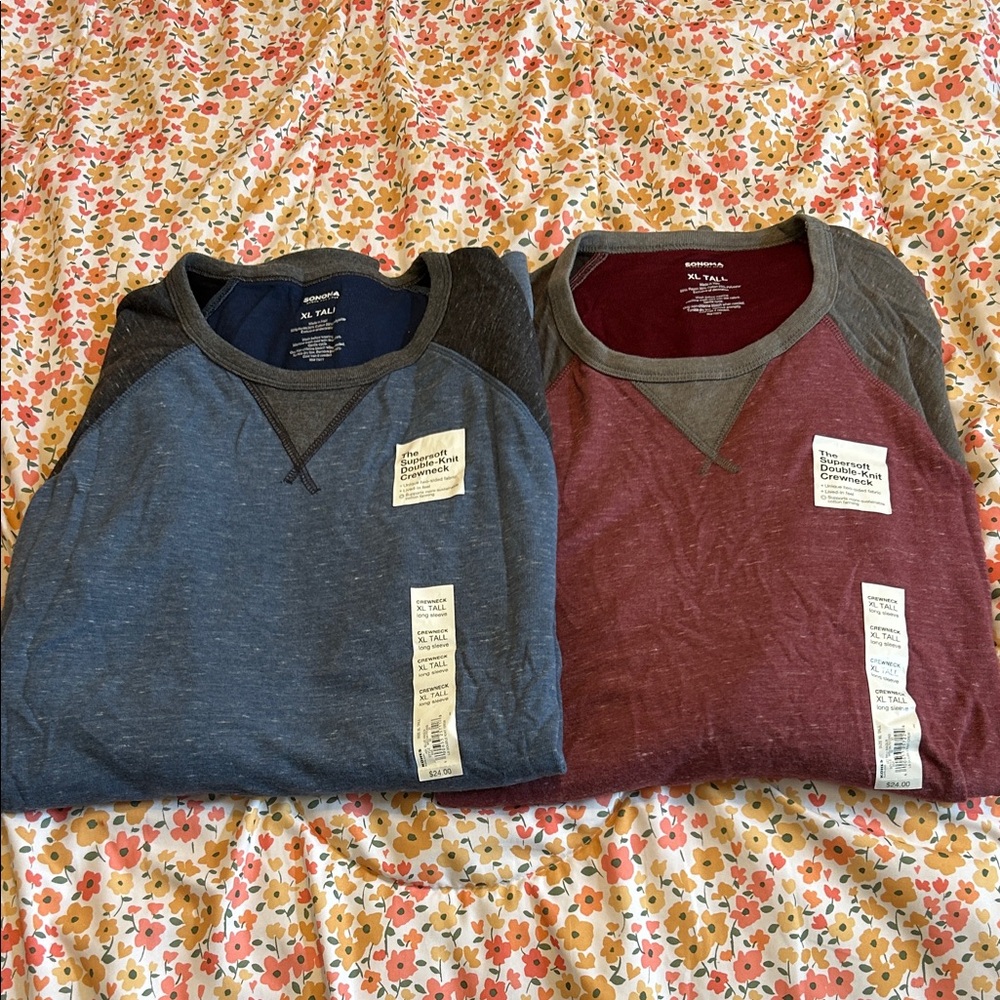 Men's Blue and Red Long Sleeve Super Soft Tees